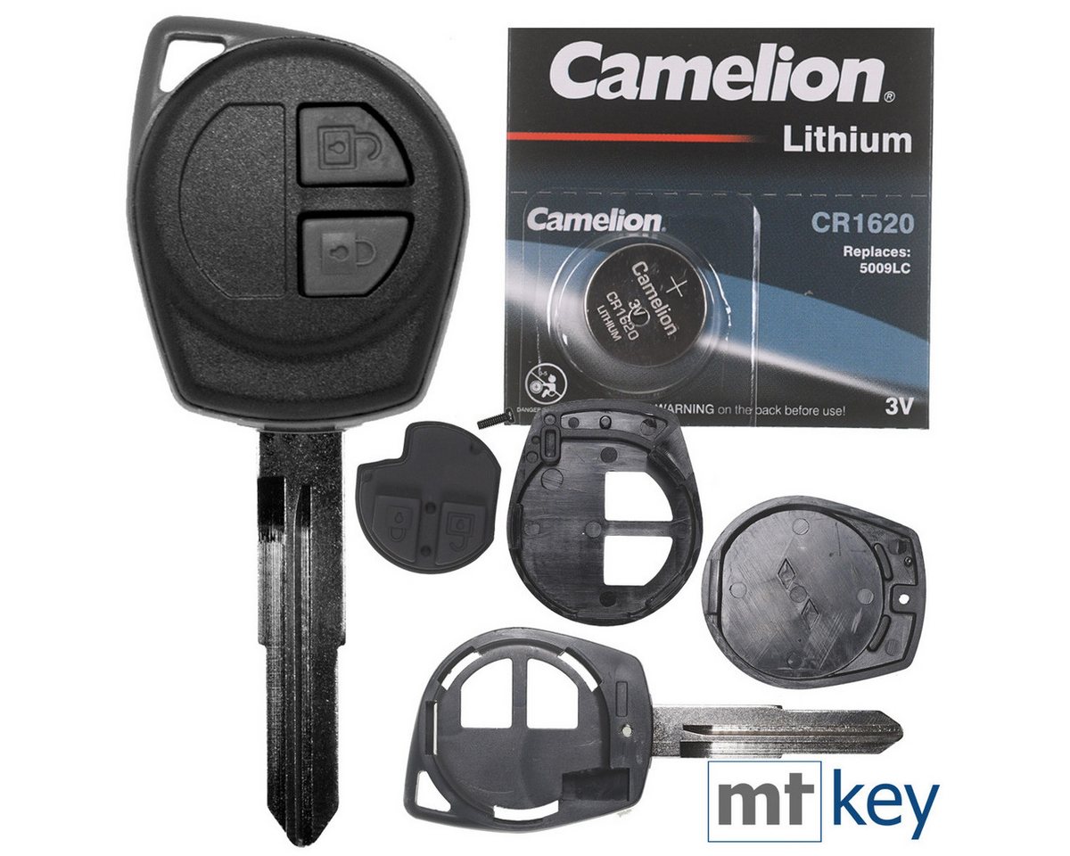 mt-key Auto Schlüssel + 1x Tastenfeld + 1x SZ11R Rohling + passende CR1620 Knopfzelle, CR1620 (3 V), für Nissan Pixo Suzuki Swift Alto Funk Fernbedienung von mt-key