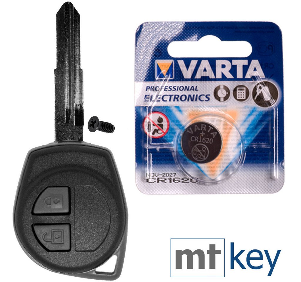 mt-key Auto Schlüssel 2 Tasten + SZ11R Rohling + Tastenfeld + VARTA CR1620 Knopfzelle, CR1620 (3 V), für Opel Agila Suzuki SX4 Alto Swift Splash Funk Fernbedienung von mt-key