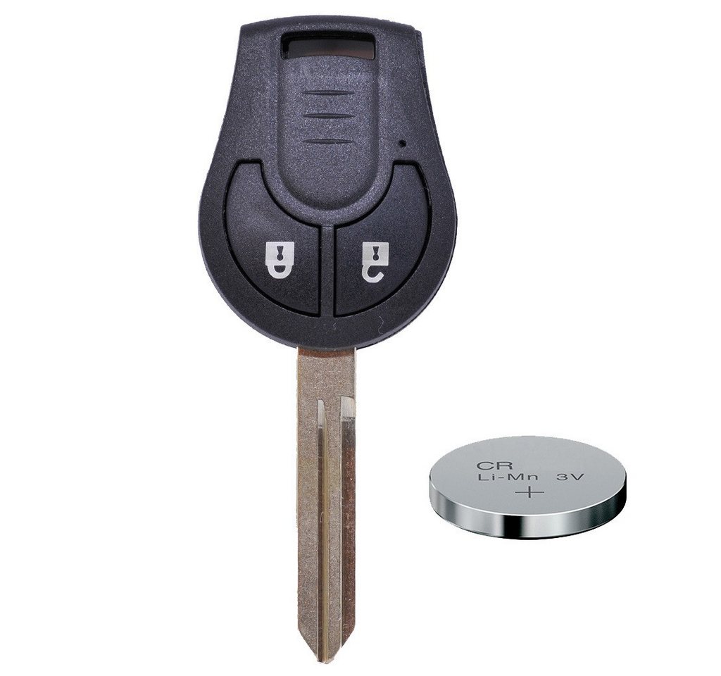 mt-key Auto Schlüssel Austausch Gehäuse 2 Tasten + Rohling + passende CR1620 Knopfzelle, CR1620 (3 V), für NISSAN MICRA K13 JUKE F15 NOTE E12 NV200 Funk Fernbedienung von mt-key