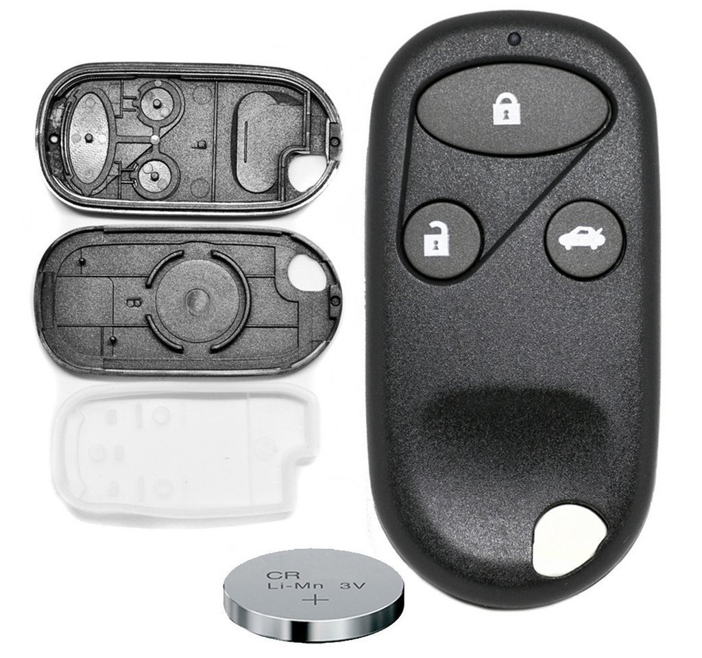 mt-key Auto Schlüssel Austausch Gehäuse 3 Tasten + 1x passende CR2025 Knopfzelle, CR2025 (3 V), für Honda Funk Fernbedienung von mt-key