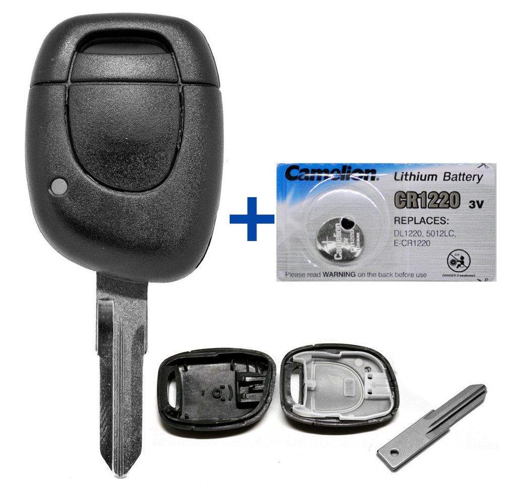 mt-key Auto Schlüssel Ersatz Gehäuse + 1x Rohling VAC102 + passende CR1220 Knopfzelle, CR1220 (3 V), für Renault Kangoo Clio Twingo 1220 Funk Fernbedienung von mt-key