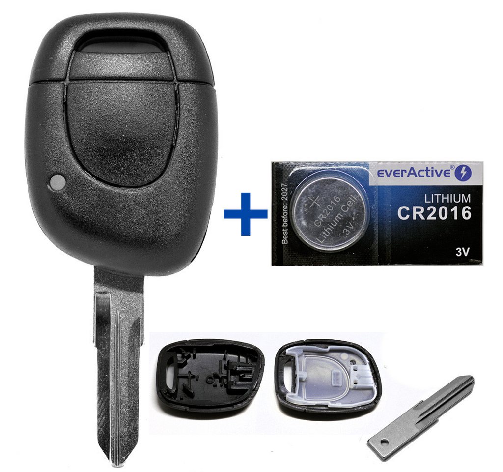 mt-key Auto Schlüssel Ersatz Gehäuse + 1x Rohling VAC102 + passende CR2016 Knopfzelle, CR2016 (3 V), für Renault Kangoo Clio Twingo 2016 Funk Fernbedienung von mt-key