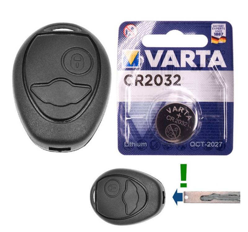 mt-key Auto Schlüssel Ersatz Gehäuse 2 Tasten + Rohling + 1x VARTA CR2032 Knopfzelle, CR2032 (3 V), für MINI Cooper R50 R53 Funk Fernbedienung von mt-key