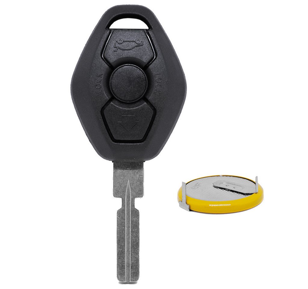 mt-key Auto Schlüssel Ersatz Gehäuse 3 Tasten + 1x HU58 Rohling + 1x LIR2025 Knopfzelle, LIR2025 (3,6 V), für BMW 3er E46 X3 E83 X5 E53 Z4 E85 E86 Z8 Funk Fernbedienung von mt-key