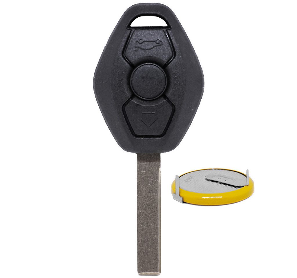 mt-key Auto Schlüssel Ersatz Gehäuse 3 Tasten + 1x HU92 Rohling + 1x LIR2025 Knopfzelle, LIR2025 (3,6 V), für BMW 3er E46 X3 E83 X5 E53 Z4 E85 E86 Z8 Funk Fernbedienung von mt-key