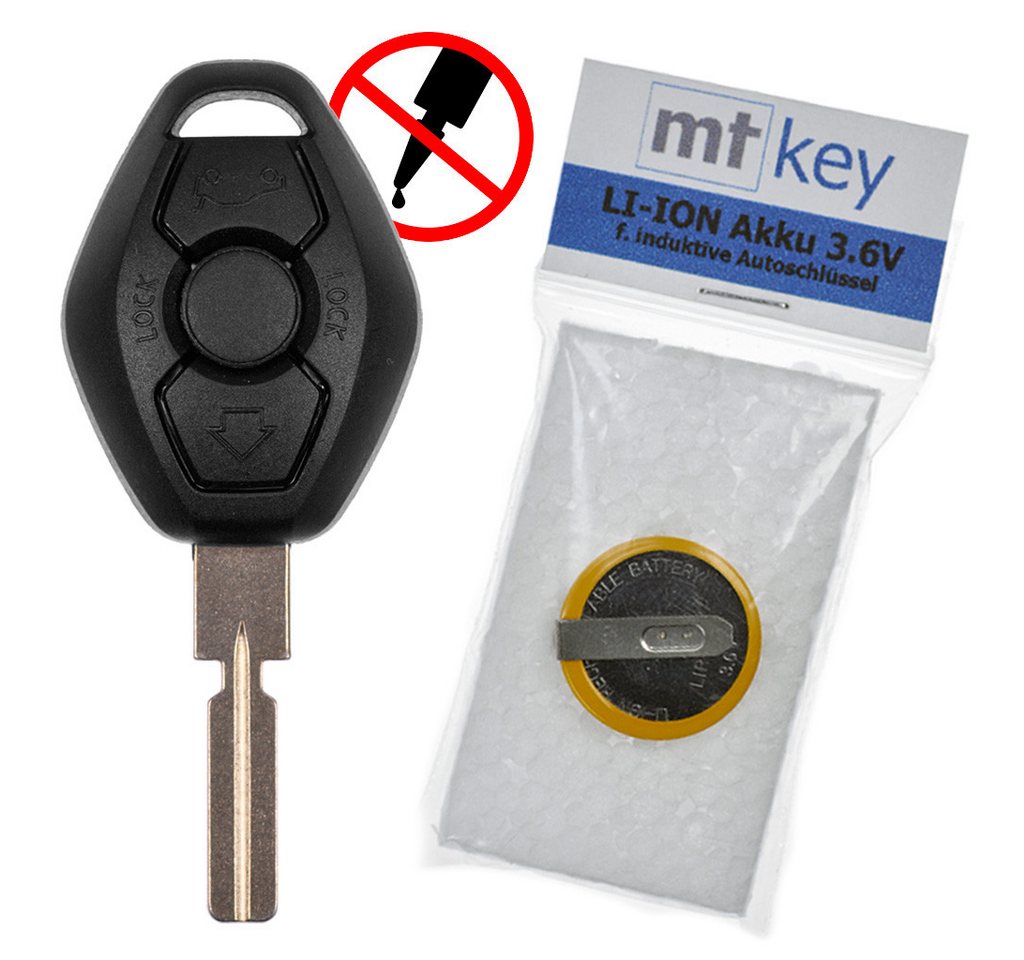 mt-key Auto Schlüssel Ersatz Gehäuse 3 Tasten + HU58 Rohling + LIR2025 Akku Knopfzelle, LIR2025 (3,6 V), für BMW E46 E83 E52 E85 E86 E39 E61 E60 E53 Funk Fernbedienung von mt-key