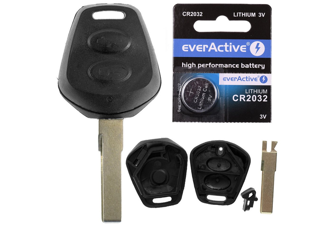 mt-key Auto Schlüssel Gehäuse 2 Tasten + 1x Rohling HAA + 1x passende CR2032 Knopfzelle, CR2032 (3 V), für Porsche 911 996 986 Boxster Funk Fernbedienung von mt-key