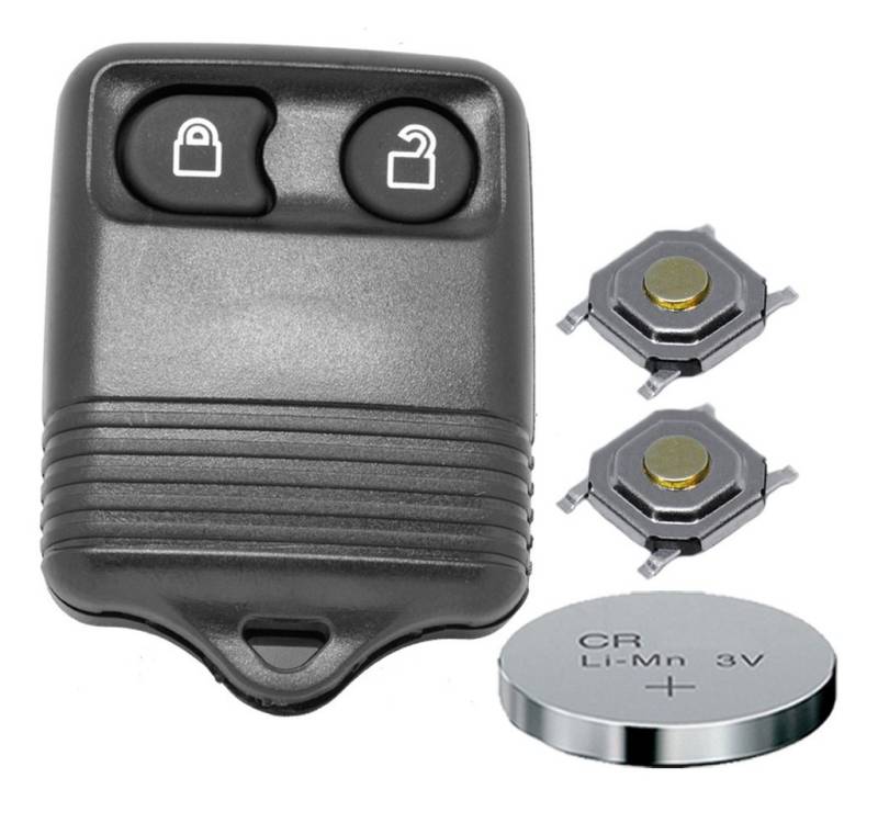 mt-key Auto Schlüssel Gehäuse 2 Tasten + 2X Mikrotaster + 1x passende CR2032 Knopfzelle, CR2032 (3 V), für Ford Funk Fernbedienung von mt-key