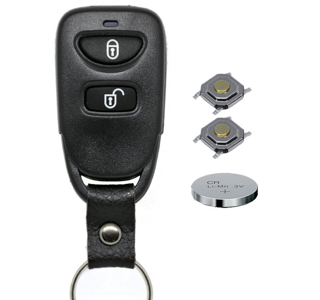 mt-key Auto Schlüssel Gehäuse 2 Tasten + 2X Mikrotaster + 1x passende CR2032 Knopfzelle, CR2032 (3 V), für Hyundai / Kia Funk Fernbedienung von mt-key
