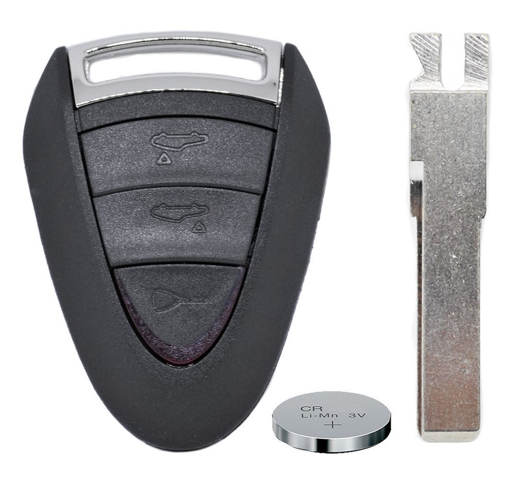 mt-key Auto Schlüssel Gehäuse 3 Tasten + 1x Rohling HAA + 1x passende CR2032 Knopfzelle, CR2032 (3 V), für Porsche 997 Funk Fernbedienung von mt-key