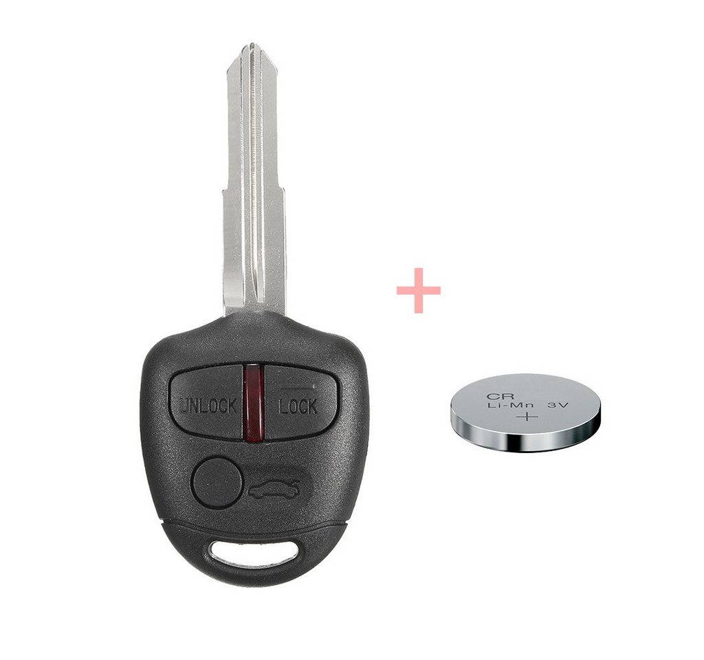 mt-key Auto Schlüssel Gehäuse 3 Tasten + 1x Rohling MIT8 + passende CR1616 Knopfzelle, CR1616 (3 V), für Mitsubishi Funk Fernbedienung von mt-key