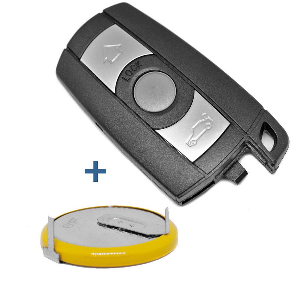 mt-key Auto Schlüssel Smartkey 3 Tasten Ersatz Gehäuse + 1x LIR2025 Knopfzelle, LIR2025 (3,6 V), für BMW 1er 3er 5er 6er X1 X5 X6 Z4 ab 2006 Funk Fernbedienung von mt-key