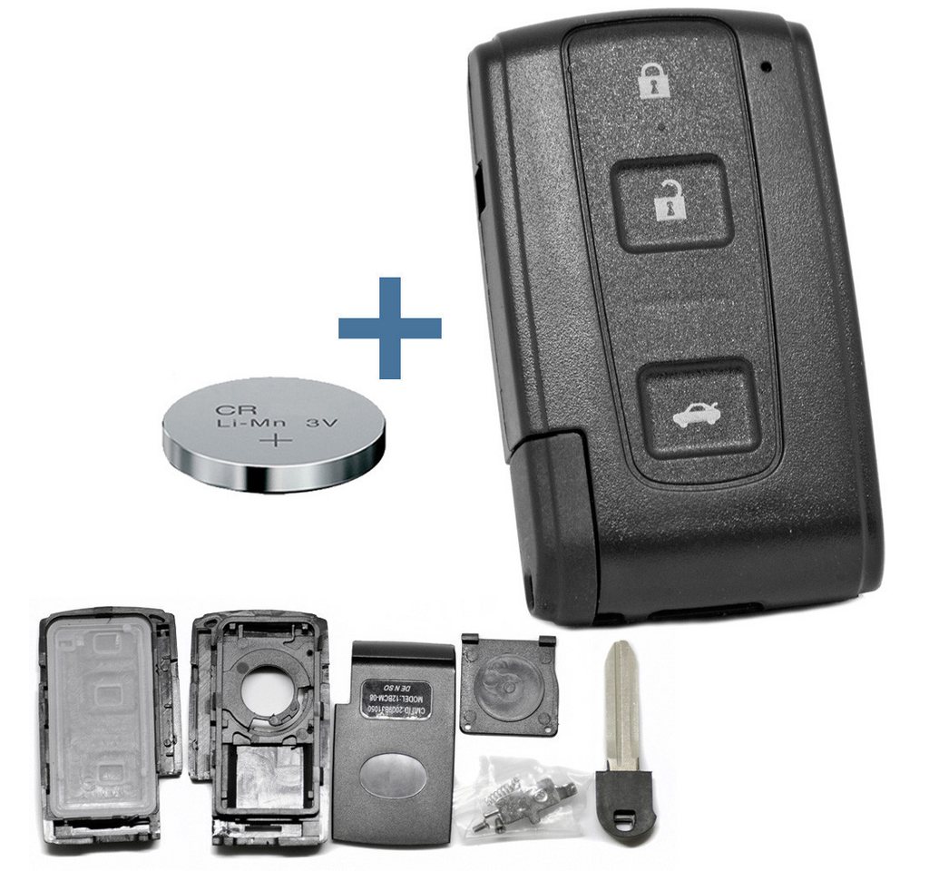 mt-key Auto Schlüssel Smartkey Gehäuse + TOY43 Notschlüssel Rohling + CR2032 Knopfzelle, CR2032 (3 V), für Toyota Funk Fernbedienung von mt-key