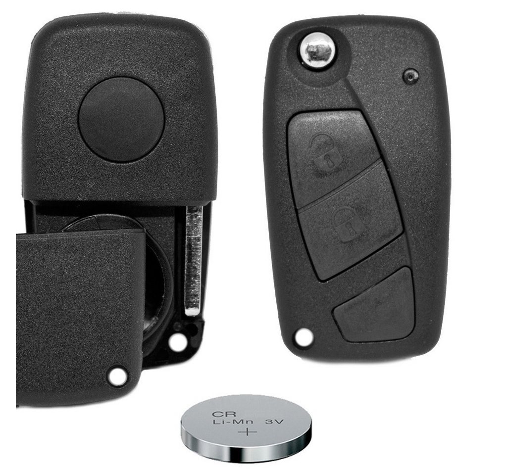 mt-key Klapp Schlüssel Austausch Gehäuse 2 Tasten + SIP22 Rohling + CR2032 Knopfzelle, CR2032 (3 V), für FIAT Funk Fernbedienung von mt-key