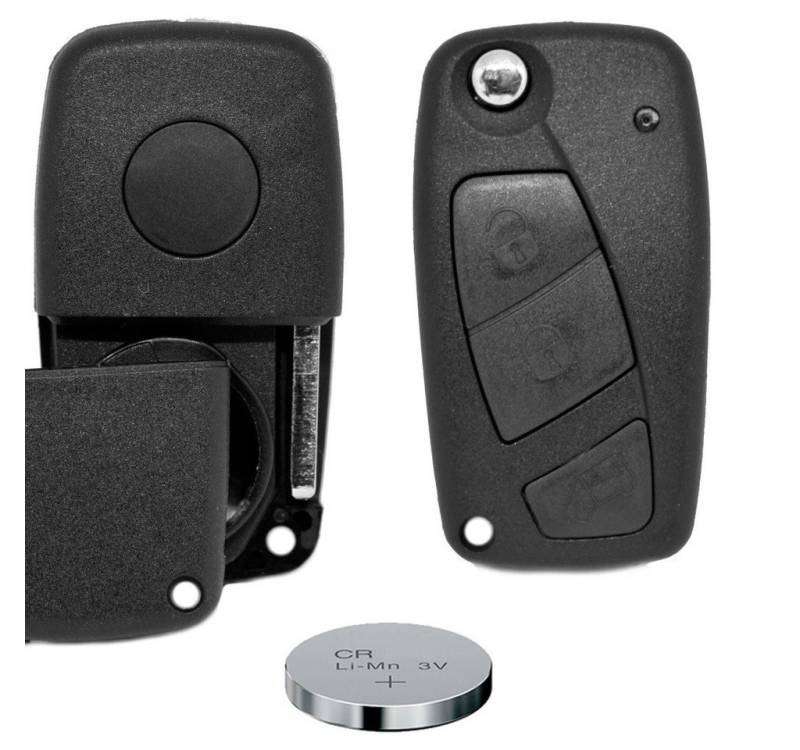 mt-key Klapp Schlüssel Austausch Gehäuse 3 Tasten + SIP22 Rohling + CR2032 Knopfzelle, CR2032 (3 V), für FIAT Funk Fernbedienung von mt-key