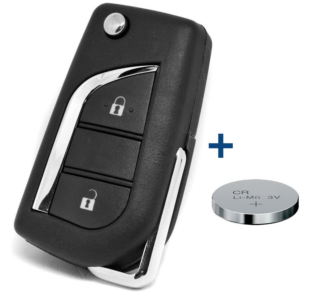 mt-key Klapp Schlüssel Reparatur Gehäuse 2 Tasten + Rohling + 1x CR1620 Knopfzelle, CR1620 (3 V), für Toyota AYGO Peugeot 107 Citroen C1 Funk Fernbedienung von mt-key