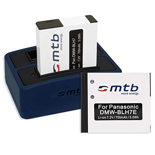 2 Akkus + Dual-Ladegerät (USB) kompatibel mit Panasonic DMW-BLH7(E) / Lumix DMC-GF7 / DMC-GM1, GM5 / DMC-LX15 / DC-GX800 - inkl. Micro-USB-Kabel von mtb more energy