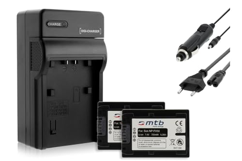 2 Akkus + Ladegerät (KFZ, Netz) für Sony NP-FV50 / DEV-, DCR-, HDR-, NEX-...Siehe Liste! von mtb more energy