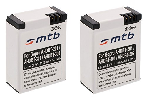 2X Akku AHDBT-301 für GoPro Hero3 & Hero3+ Black, White, Silver Edition [3.7V - 1100mAh - Li-Ion] von mtb more energy