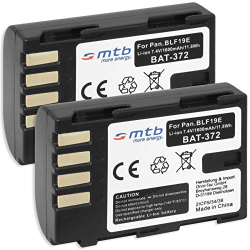 2X Akku DMW-BLF19 kompatibel mit Panasonic Lumix DC-GH5(s) / DC-G9 / DMC-GH3, GH4(R/U/H/A) / Sigma BP-61 für Sigma sd Quattro (H) von mtb more energy