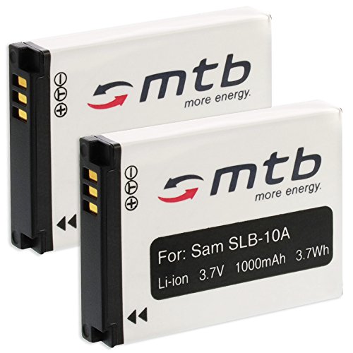 2X Akku SLB-10A für Samsung ES50, ES55... / JVC Adixxion/Toshiba X-Sports/Silvercrest + weitere... (s. Liste) von mtb more energy