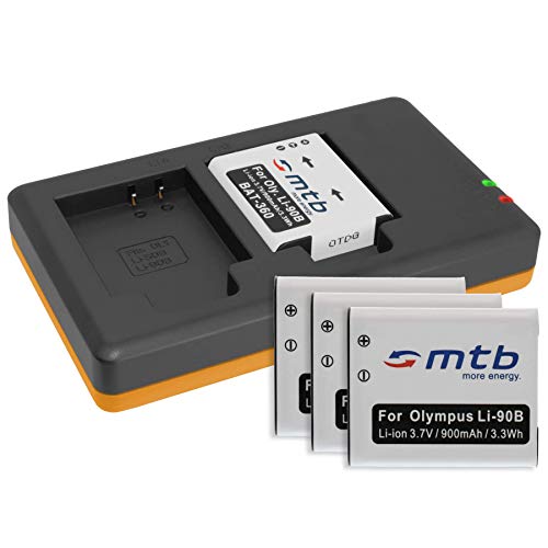 4 Akkus + Dual-Ladegerät (USB) für LI-90B Li-92B / Olympus Actioncam Tough TG Tracker/TG-1, TG-2, TG-3, TG-4, TG-5, TG 6 / XZ-2 … s. Liste - (inkl. Micro-USB-Kabel) von mtb more energy
