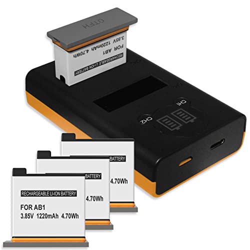 4X Akku + Dual-Ladegerät (USB, mit LCD) kompatibel mit Osmo AB1 für DJI Osmo Action Sportscam - inkl. Micro-USB-Kabel (2 Akkus gleichzeitig ladbar) von mtb more energy