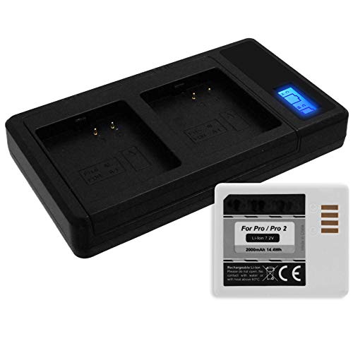 Akku + Dual-Ladegerät (USB, mit Display) kompatibel mit Arlo Pro, Arlo Pro 2 Sicherheitskamera [Li-Ion - 2000 mAh - 7.2V - ersetzt Original-Akku VMA4400] von mtb more energy