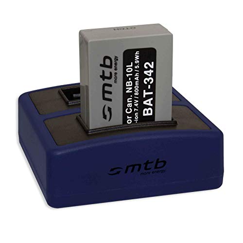 Akku + Dual-Ladegerät Compact (USB) für NB-10L / Canon PowerShot G15, G16, G1 X, G3 X, SX40 HS, SX50 HS, SX60 HS (inkl. Micro-USB-Kabel) von mtb more energy