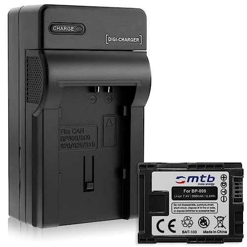 Akku + Ladegerät (KFZ, Netz) für Canon BP-808 / Legria HF G10, G25, M31, Vixia... Siehe Liste von mtb more energy