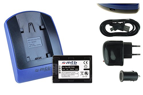 Akku + Ladegerät (Netz+Kfz+USB) kompatibel mit Sony NP-FH50/FP-50 / DSC-HX1, HX100(V), HX200(V) / Alpha 330.. / HDR-TG1... s. Liste! von mtb more energy
