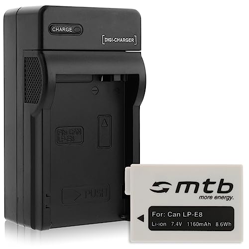 Akku 1160mAh + Ladegerät (KFZ, Netz) für Canon LP-E8 / EOS 550D, 600D, 650D, 700D / Rebel T2i, T3i, T4i, T5i von mtb more energy