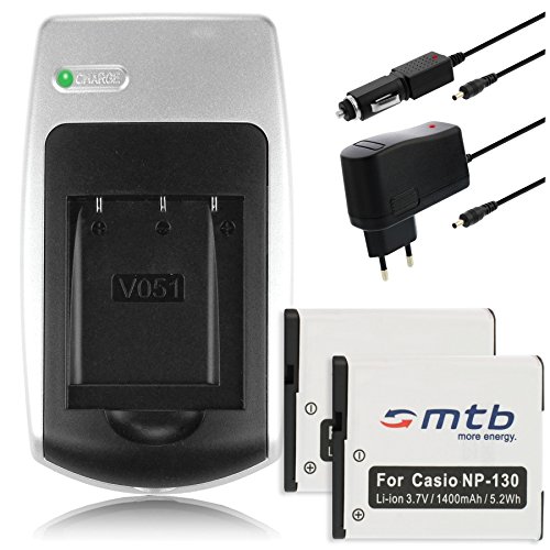 Bundle: 2 Akkus + Ladegerät für Casio NP-130 - Siehe Kompatibilitätsliste von mtb more energy