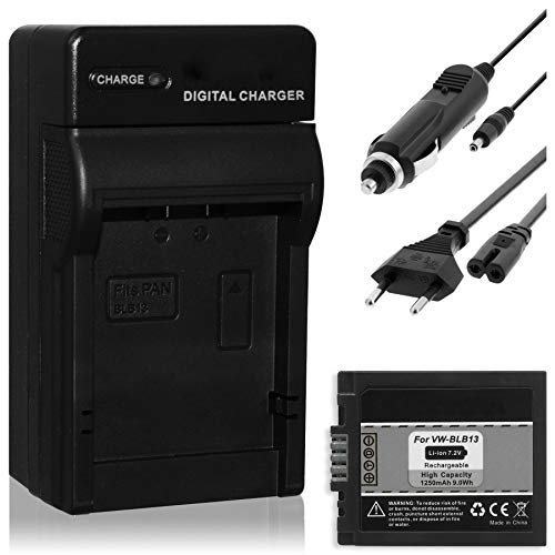 Ersatz-Akku + Ladegerät (KFZ, Netz) kompatibel mit Panasonic DMW-BLB13, BLB13E für Lumix DMC-G1, G2, G10, GH1, GF1 von mtb more energy
