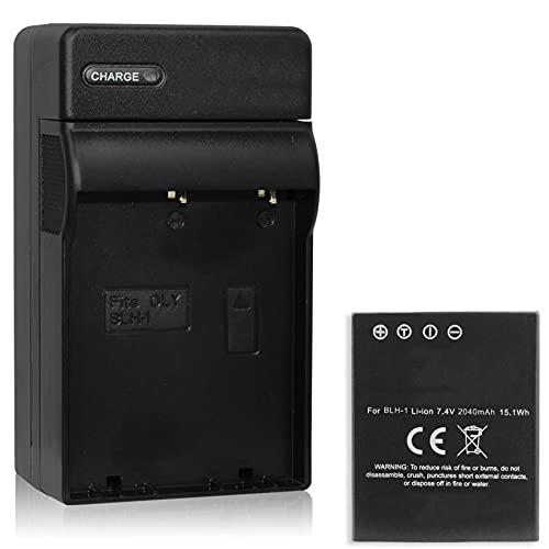 Ersatz-Akku 2040mAh + Ladegerät (KFZ, Netz) kompatibel zu Olympus BLH-1 BLH1 für Olympus OM-D E-M1 Mark II/OM-D E-M1X (voll decodiert, unterstützt Restlaufzeitanzeige!) von mtb more energy