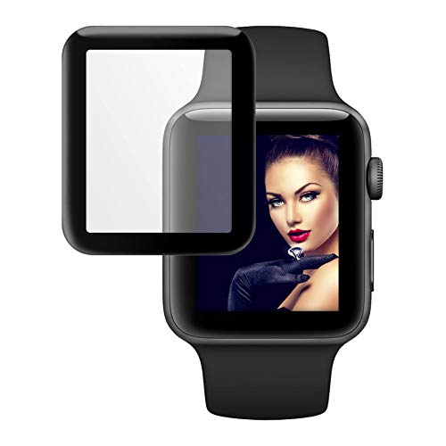 mtb more energy® Gewölbtes 3D Schutzglas für Apple Watch 3 (38 mm) - schwarz - komplette Display Abdeckung - Curved Tempered Glass Hartglas Glasfolie Schutzfolie von mtb more energy