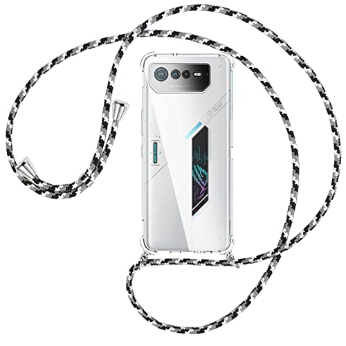 mtb more energy® Handykette kompatibel mit Asus ROG Phone 6, 6D - Camouflage weiß - Smartphone Hülle zum Umhängen - Anti Shock Full TPU Case von mtb more energy