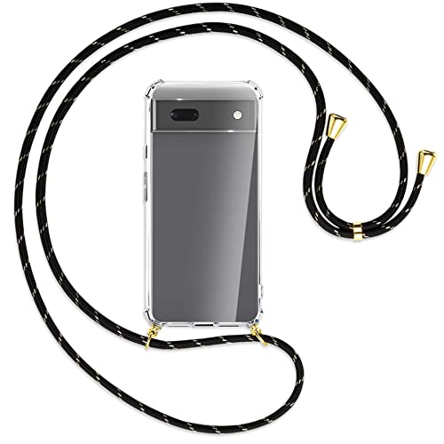 mtb more energy® Handykette kompatibel mit Google Pixel 6a (6.2'') - Schwarz+Gold gestreift/Gold - Smartphone Hülle zum Umhängen - Anti Shock Full TPU Case von mtb more energy