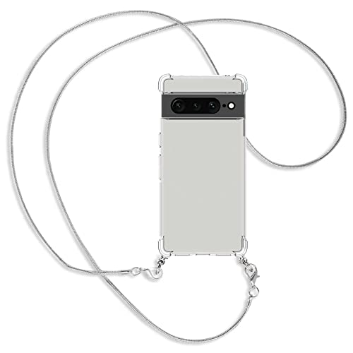 mtb more energy® Handykette kompatibel mit Google Pixel 7 Pro - Metallkette (Snake Silber) - Smartphone Hülle zum Umhängen - Anti Shock Full TPU Case von mtb more energy