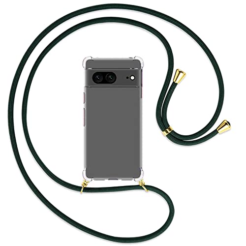 mtb more energy® Handykette kompatibel mit Google Pixel 7 - dunkelgrün/Gold - Smartphone Hülle zum Umhängen - Anti Shock Full TPU Case von mtb more energy