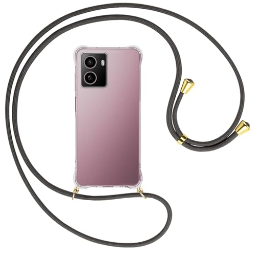 mtb more energy® Handykette kompatibel mit HMD Pulse Plus 4G / HMD Pulse Pro 4G - dunkelgrau/Metallteile: Gold - Smartphone Hülle zum Umhängen - TPU Case von mtb more energy