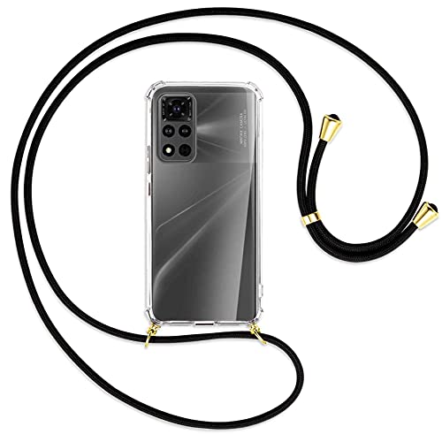 mtb more energy® Handykette kompatibel mit Honor View 40, V40 (6.72'') - schwarz/Gold - Smartphone Hülle zum Umhängen - Anti Shock Strong Strong TPU Case von mtb more energy