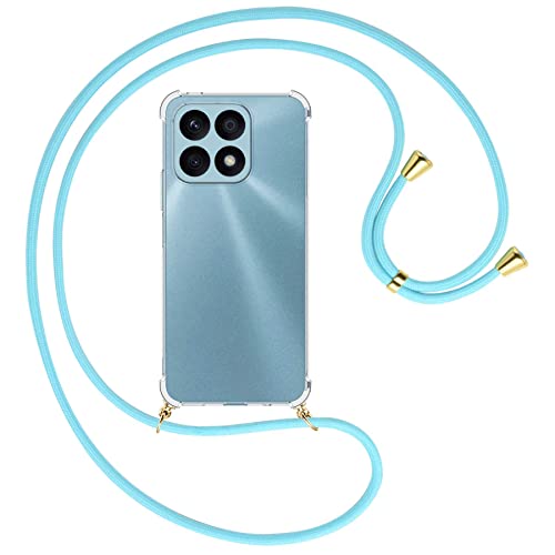 mtb more energy® Handykette kompatibel mit Honor X8a - Himmelblau/Gold - Smartphone Hülle zum Umhängen - Anti Shock Full TPU Case von mtb more energy
