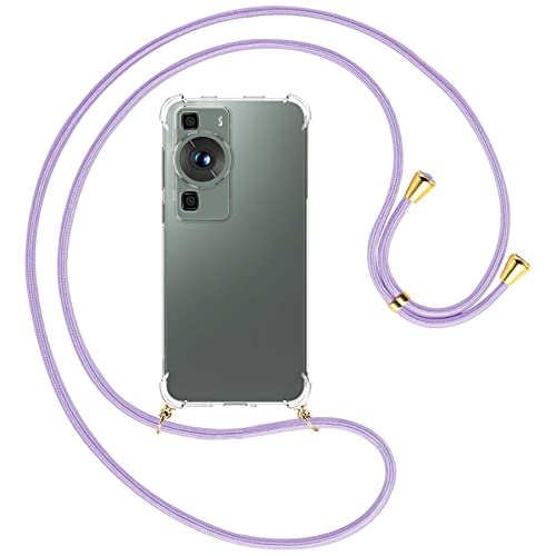 mtb more energy® Handykette kompatibel mit Huawei P60 Pro - Flieder/Gold - Smartphone Hülle zum Umhängen - Anti Shock Full TPU Case von mtb more energy