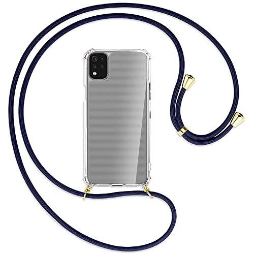 mtb more energy® Handykette kompatibel mit LG K42 (6.6'') - dunkelblau/Gold - Smartphone Hülle zum Umhängen - Anti Shock Full TPU Case von mtb more energy