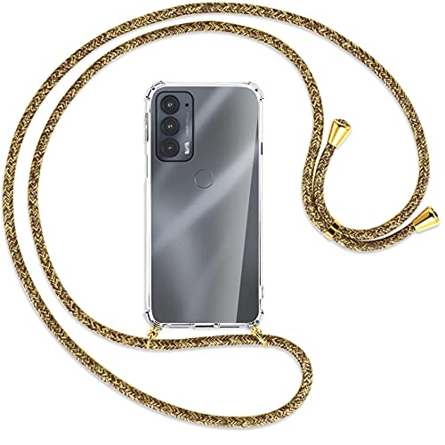 mtb more energy® Handykette kompatibel mit Motorola Edge 20 (6.7'') - Natural/Gold - Smartphone Hülle zum Umhängen - Anti Shock Full TPU Case von mtb more energy