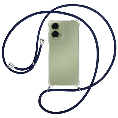 mtb more energy® Handykette kompatibel mit Motorola Moto G24 - dunkelblau/Metallteile: Silber - Smartphone Hülle zum Umhängen - TPU Case von mtb more energy