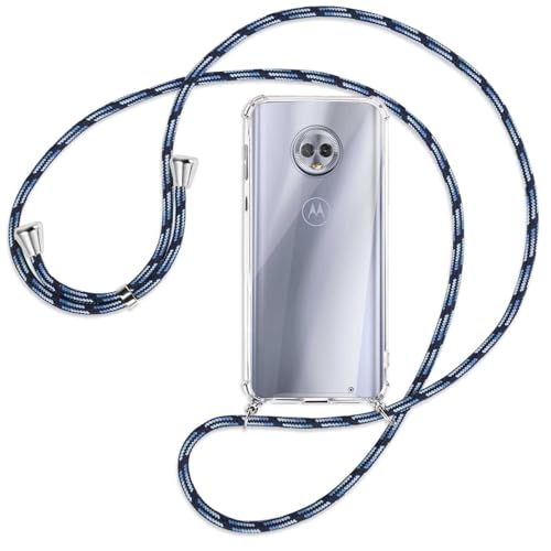 mtb more energy Handykette kompatibel mit Motorola Moto G6 Plus, G6+ (5.9'') - blau gestreift - Smartphone Hülle zum Umhängen - Anti Shock Full TPU Case von mtb more energy
