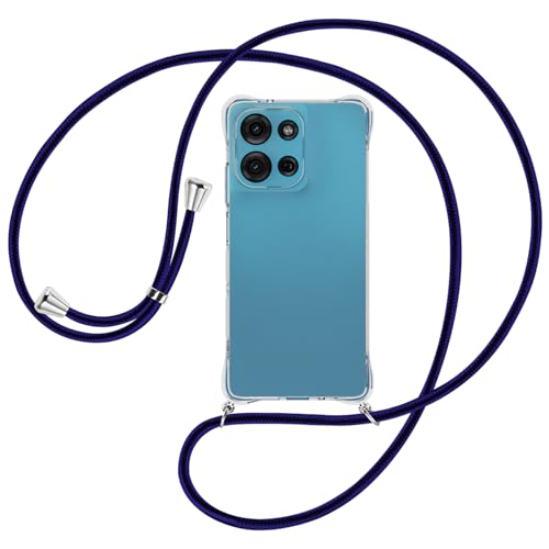 mtb more energy® Handykette kompatibel mit Motorola Moto G75 5G - schwarz+dunkelblau/Metallteile: Silber - Smartphone Hülle zum Umhängen - Anti Shock Full TPU Case von mtb more energy