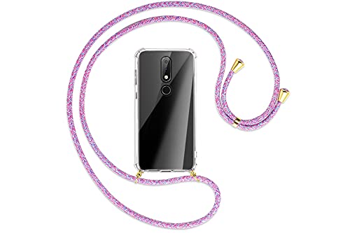 mtb more energy® Handykette kompatibel mit Nokia 6.1 Plus, 6.1+ (5.8'') - Purple Unicorn/Gold - Smartphone Hülle zum Umhängen - Anti Shock Full TPU Case von mtb more energy